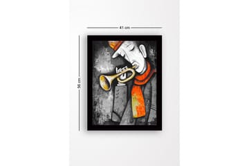 Inramad Canvastavla i trä - 41x56 cm - Musiker som spelar trumpet med en röd scarf - Grå / Orange / Gul - Inredning - Tavlor & posters - Canvastavla