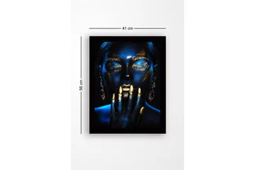 Inramad Canvastavla i trä - 41x56 cm - Mystisk porträtt med guld- och blåtoner - Guld / Mörkblå - Inredning - Tavlor & posters - Canvastavla