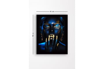 Inramad Canvastavla i trä - 41x56 cm - Mystisk porträtt med guld- och blåtoner - Guld / Mörkblå - Inredning - Tavlor & posters - Canvastavla