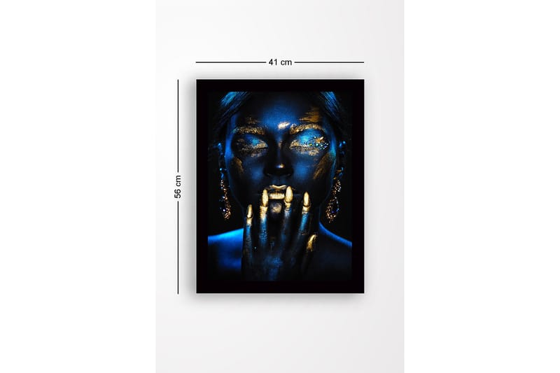 Inramad Canvastavla i trä - 41x56 cm - Mystisk porträtt med guld- och blåtoner - Guld / Mörkblå - Inredning - Tavlor & posters - Canvastavla