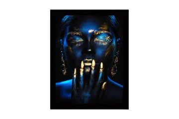 Inramad Canvastavla i trä - 41x56 cm - Mystisk porträtt med guld- och blåtoner - Guld / Mörkblå - Inredning - Tavlor & posters - Canvastavla