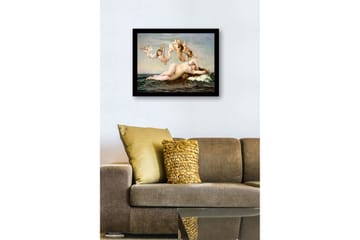 Inramad Canvastavla i trä - 41x56 cm - Naken kvinna som vilar på havets vågor omgiven av änglar - Hudton / Himmelsblå / Havsgrön - Inredning - Tavlor & posters - Canvastavla