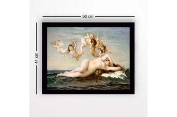 Inramad Canvastavla i trä - 41x56 cm - Naken kvinna som vilar på havets vågor omgiven av änglar - Hudton / Himmelsblå / Havsgrön - Inredning - Tavlor & posters - Canvastavla