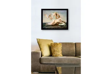 Inramad Canvastavla i trä - 41x56 cm - Naken kvinna som vilar på havets vågor omgiven av änglar - Hudton / Himmelsblå / Havsgrön - Inredning - Tavlor & posters - Canvastavla