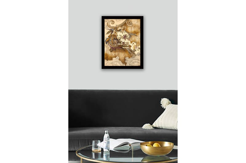 Inramad Canvastavla i trä - 41x56 cm - Ornamental mönster med blommor och bladverk - Guld / Brunt / Lila - Inredning - Tavlor & posters - Canvastavla