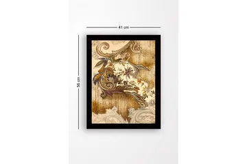 Inramad Canvastavla i trä - 41x56 cm - Ornamental mönster med blommor och bladverk - Guld / Brunt / Lila - Inredning - Tavlor & posters - Canvastavla