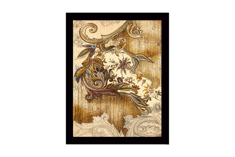 Inramad Canvastavla i trä - 41x56 cm - Ornamental mönster med blommor och bladverk, Guld / Brunt / Lila