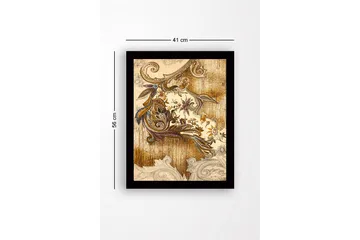 Inramad Canvastavla i trä - 41x56 cm - Ornamental mönster med blommor och bladverk - Guld / Brunt / Lila - Inredning - Tavlor & posters - Canvastavla