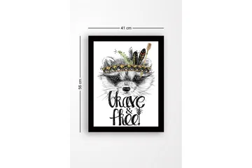 Inramad Canvastavla i trä - 41x56 cm - Räv med fjädrar och en dekorativ huvudbonad - Svart / Guld / Vit - Inredning - Tavlor & posters - Canvastavla