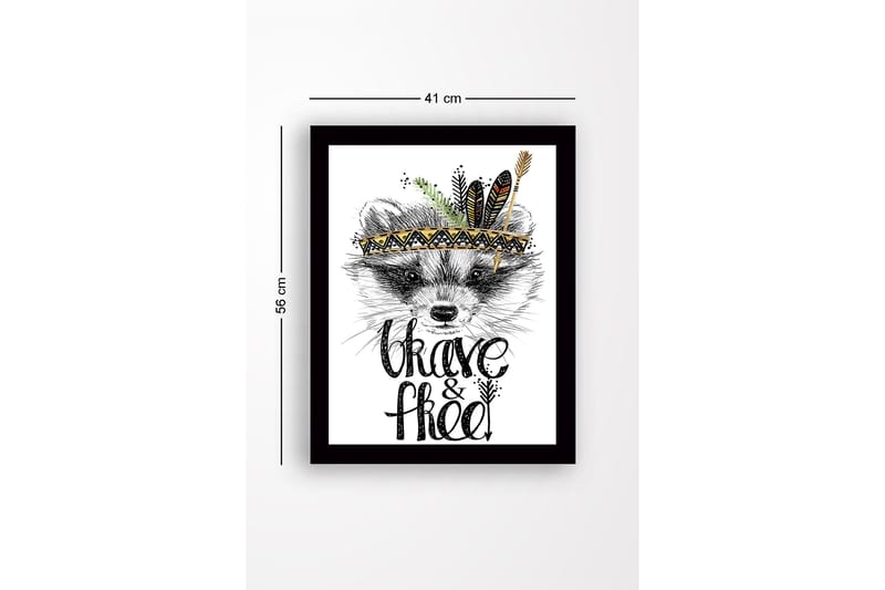 Inramad Canvastavla i trä - 41x56 cm - Räv med fjädrar och en dekorativ huvudbonad - Svart / Guld / Vit - Inredning - Tavlor & posters - Canvastavla