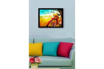 Inramad Canvastavla i trä - 41x56 cm - Röd cykel med en korg fylld av blommor - Röd / Gul / Grön - Inredning - Tavlor & posters - Canvastavla