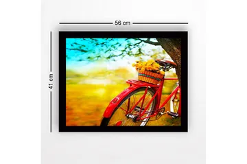 Inramad Canvastavla i trä - 41x56 cm - Röd cykel med en korg fylld av blommor - Röd / Gul / Grön - Inredning - Tavlor & posters - Canvastavla