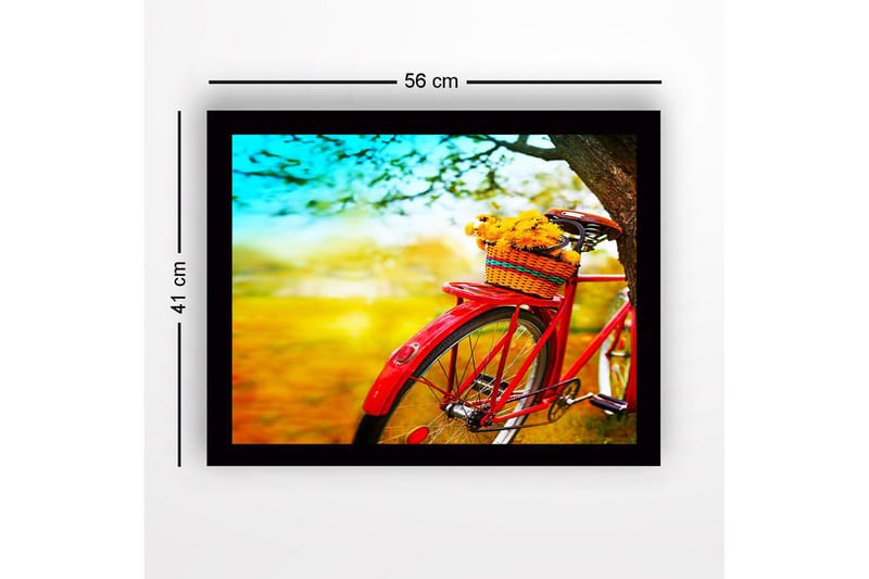 Inramad Canvastavla i trä - 41x56 cm - Röd cykel med en korg fylld av blommor - Röd / Gul / Grön - Inredning - Tavlor & posters - Canvastavla