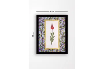 Inramad Canvastavla i trä - 41x56 cm - Röd tulpan med gröna blad på en ljus bakgrund - Röd / Grön / Lila - Inredning - Tavlor & posters - Canvastavla