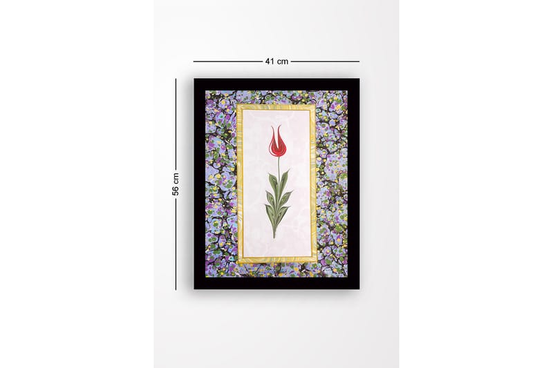 Inramad Canvastavla i trä - 41x56 cm - Röd tulpan med gröna blad på en ljus bakgrund - Röd / Grön / Lila - Inredning - Tavlor & posters - Canvastavla