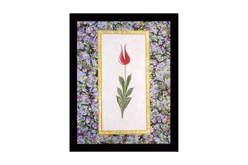 Inramad Canvastavla i trä - 41x56 cm - Röd tulpan med gröna blad på en ljus bakgrund - Röd / Grön / Lila - Inredning - Tavlor & posters - Canvastavla