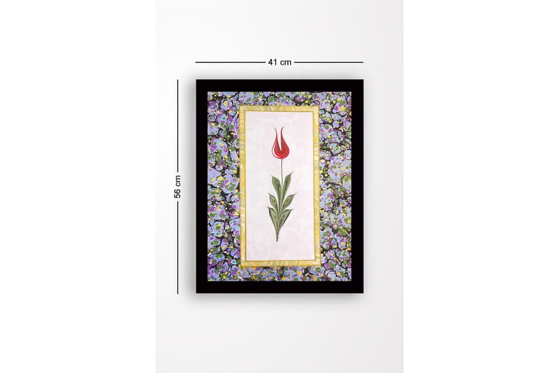 Inramad Canvastavla i trä - 41x56 cm - Röd tulpan med gröna blad på en ljus bakgrund - Röd / Grön / Lila - Inredning - Tavlor & posters - Canvastavla