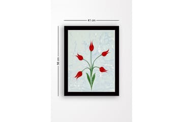 Inramad Canvastavla i trä - 41x56 cm - Röda tulpaner med gröna stjälkar på en ljusblå bakgrund - Röd / Grön / Ljusblå - Inredning - Tavlor & posters - Canvastavla