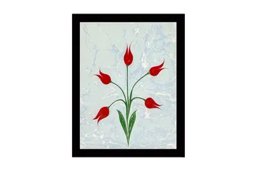 Inramad Canvastavla i trä - 41x56 cm - Röda tulpaner med gröna stjälkar på en ljusblå bakgrund - Röd / Grön / Ljusblå - Inredning - Tavlor & posters - Canvastavla