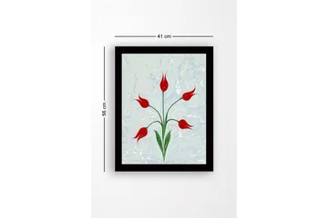 Inramad Canvastavla i trä - 41x56 cm - Röda tulpaner med gröna stjälkar på en ljusblå bakgrund - Röd / Grön / Ljusblå - Inredning - Tavlor & posters - Canvastavla