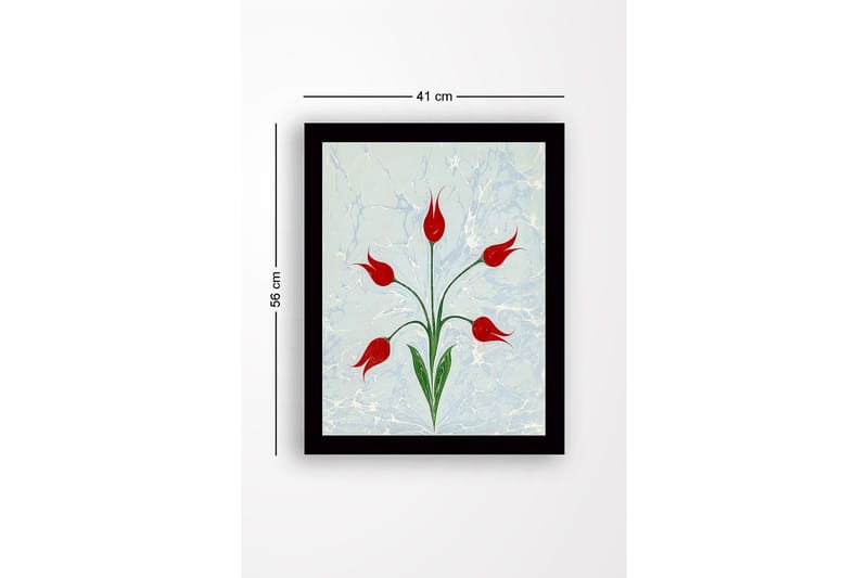 Inramad Canvastavla i trä - 41x56 cm - Röda tulpaner med gröna stjälkar på en ljusblå bakgrund - Röd / Grön / Ljusblå - Inredning - Tavlor & posters - Canvastavla