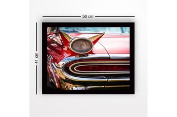 Inramad Canvastavla i trä - 41x56 cm - Retro bil med karakteristiska detaljer och glänsande krom - Röd / Krom / Guld - Inredning - Tavlor & posters - Canvastavla