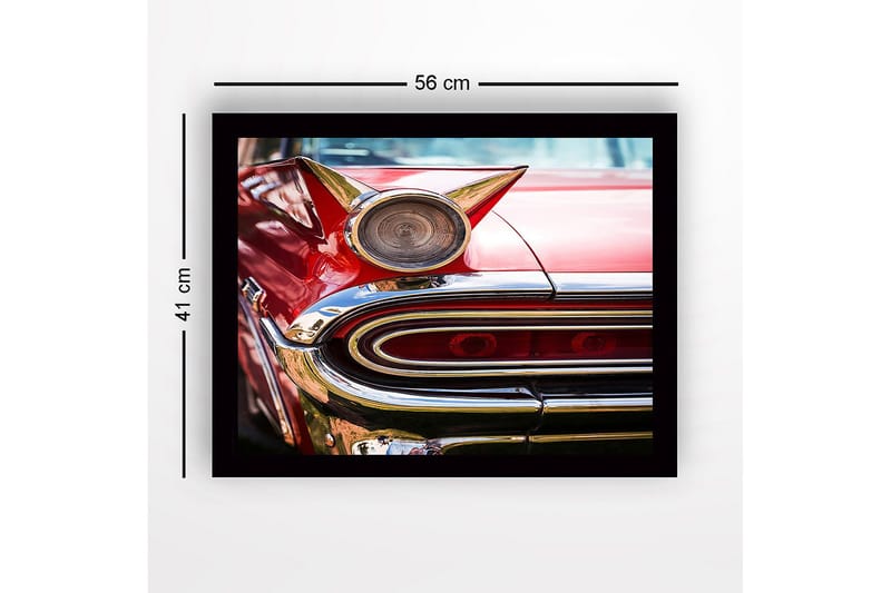 Inramad Canvastavla i trä - 41x56 cm - Retro bil med karakteristiska detaljer och glänsande krom - Röd / Krom / Guld - Inredning - Tavlor & posters - Canvastavla