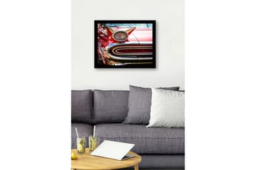 Inramad Canvastavla i trä - 41x56 cm - Retro bil med karakteristiska detaljer och glänsande krom - Röd / Krom / Guld - Inredning - Tavlor & posters - Canvastavla