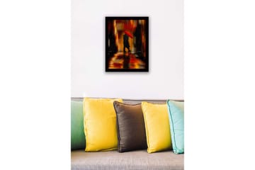 Inramad Canvastavla i trä - 41x56 cm - Romantisk scen med par under ett rött paraply - Röd / Orange / Svart - Inredning - Tavlor & posters - Canvastavla