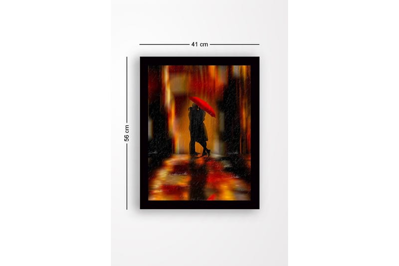 Inramad Canvastavla i trä - 41x56 cm - Romantisk scen med par under ett rött paraply - Röd / Orange / Svart - Inredning - Tavlor & posters - Canvastavla