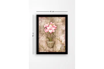 Inramad Canvastavla i trä - 41x56 cm - Rosa blomma i kruka med mjuka bakgrundstoner - Rosa / Beige / Grön - Inredning - Tavlor & posters - Canvastavla