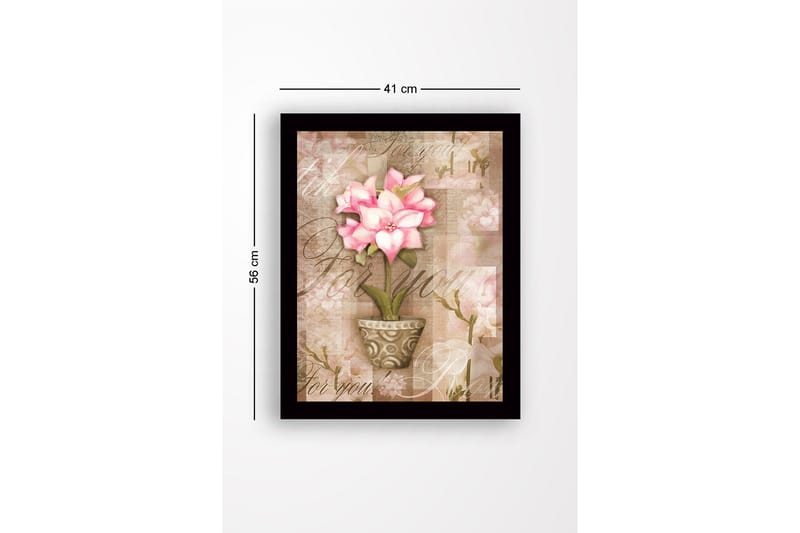 Inramad Canvastavla i trä - 41x56 cm - Rosa blomma i kruka med mjuka bakgrundstoner - Rosa / Beige / Grön - Inredning - Tavlor & posters - Canvastavla