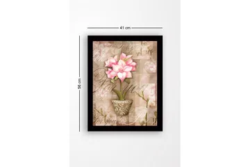 Inramad Canvastavla i trä - 41x56 cm - Rosa blomma i kruka med mjuka bakgrundstoner - Rosa / Beige / Grön - Inredning - Tavlor & posters - Canvastavla