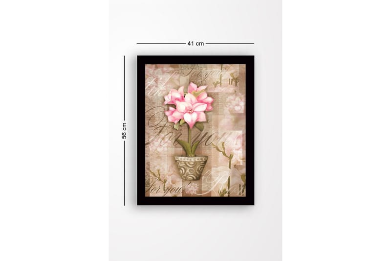 Inramad Canvastavla i trä - 41x56 cm - Rosa blomma i kruka med mjuka bakgrundstoner - Rosa / Beige / Grön - Inredning - Tavlor & posters - Canvastavla