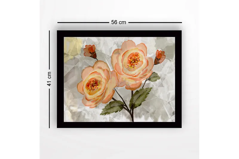 Inramad Canvastavla i trä - 41x56 cm - Rosa blommor med gröna blad - Ljusrosa / Grön / Beige - Inredning - Tavlor & posters - Canvastavla