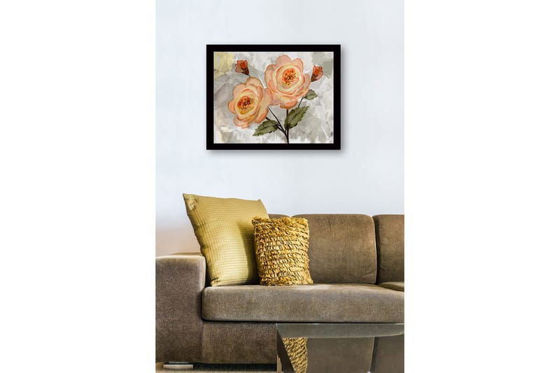 Inramad Canvastavla i trä - 41x56 cm - Rosa blommor med gröna blad - Ljusrosa / Grön / Beige - Inredning - Tavlor & posters - Canvastavla
