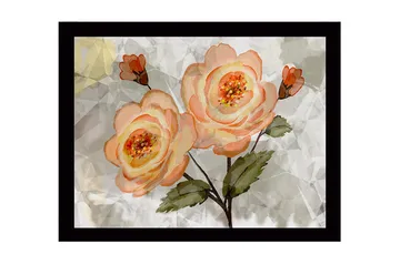 Inramad Canvastavla i trä - 41x56 cm - Rosa blommor med gröna blad - Ljusrosa / Grön / Beige - Inredning - Tavlor & posters - Canvastavla