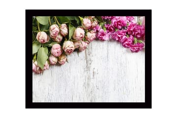 Inramad Canvastavla i trä - 41x56 cm - Rosa blommor med gröna bladverk - Rosa / Grön - Inredning - Tavlor & posters - Canvastavla
