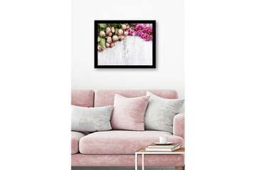 Inramad Canvastavla i trä - 41x56 cm - Rosa blommor med gröna bladverk - Rosa / Grön - Inredning - Tavlor & posters - Canvastavla