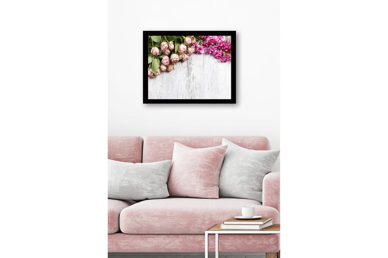 Inramad Canvastavla i trä - 41x56 cm - Rosa blommor med gröna bladverk - Rosa / Grön - Inredning - Tavlor & posters - Canvastavla