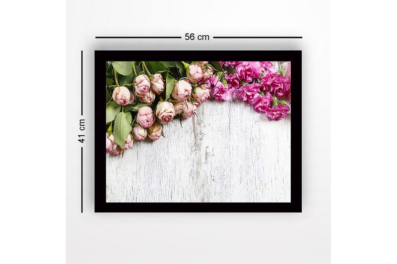 Inramad Canvastavla i trä - 41x56 cm - Rosa blommor med gröna bladverk - Rosa / Grön - Inredning - Tavlor & posters - Canvastavla