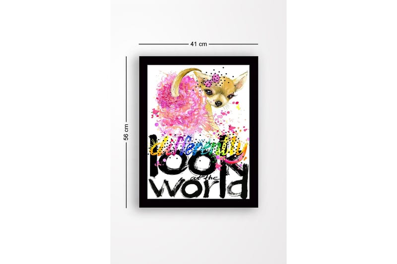 Inramad Canvastavla i trä - 41x56 cm - Söt chihuahua med färgglad bakgrund och inspirerande text - Rosa / Svart / Gult - Inredning - Tavlor & posters - Canvastavla