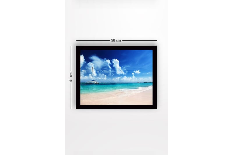 Inramad Canvastavla i trä - 41x56 cm - Segelbåt på en klarblå havsstrand - Blå / Turkos / Vit - Inredning - Tavlor & posters - Canvastavla