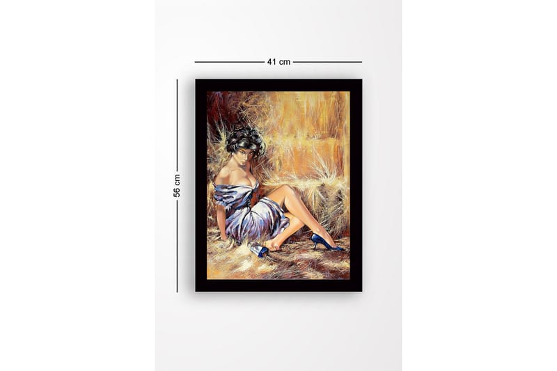 Inramad Canvastavla i trä - 41x56 cm - Sensuell kvinna i vit klänning med blå skor - Vit / Blå / Beige - Inredning - Tavlor & posters - Canvastavla