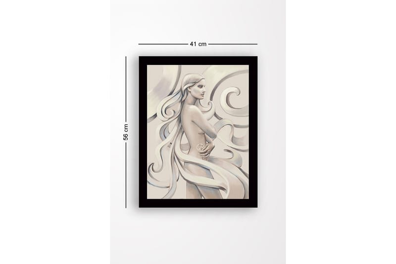 Inramad Canvastavla i trä - 41x56 cm - Sensuell kvinna med flödande hår och en ros i handen - Ljus beige / Grå / Vit - Inredning - Tavlor & posters - Canvastavla
