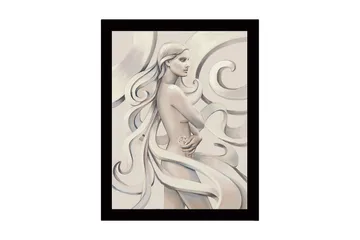 Inramad Canvastavla i trä - 41x56 cm - Sensuell kvinna med flödande hår och en ros i handen - Ljus beige / Grå / Vit - Inredning - Tavlor & posters - Canvastavla