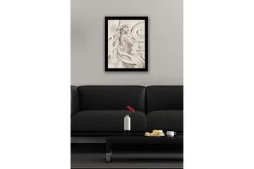 Inramad Canvastavla i trä - 41x56 cm - Sensuell kvinna med flödande hår och en ros i handen - Ljus beige / Grå / Vit - Inredning - Tavlor & posters - Canvastavla