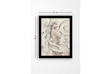 Inramad Canvastavla i trä - 41x56 cm - Sensuell kvinna med flödande hår och en ros i handen - Ljus beige / Grå / Vit - Inredning - Tavlor & posters - Canvastavla