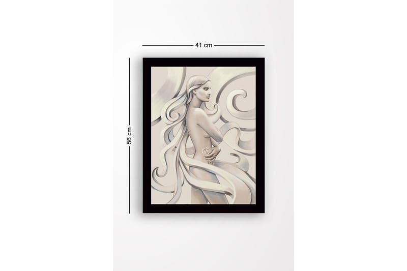 Inramad Canvastavla i trä - 41x56 cm - Sensuell kvinna med flödande hår och en ros i handen - Ljus beige / Grå / Vit - Inredning - Tavlor & posters - Canvastavla
