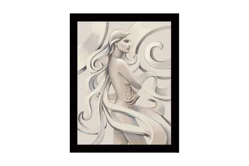 Inramad Canvastavla i trä - 41x56 cm - Sensuell kvinna med flödande hår och en ros i handen - Ljus beige / Grå / Vit - Inredning - Tavlor & posters - Canvastavla